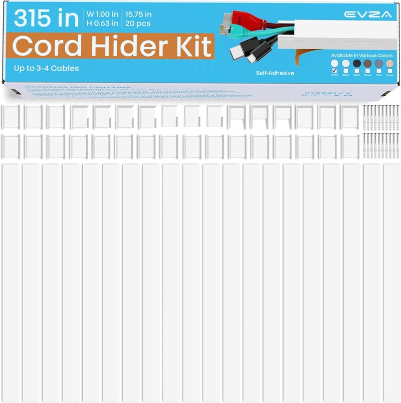 EZA Cord Hider, Wire Cover, Cord Covers Wall Mounted TV, Cable Hider, 315 in Paintable White Raceway Kit, Electrical Cords Concealer, Cable Management, Hide Cords Wall, Wire Molding, Adhesive Channel - Image 2
